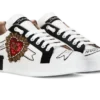 Calfskin Portofino sneakers with embroidery White
