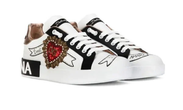 Calfskin Portofino sneakers with embroidery White